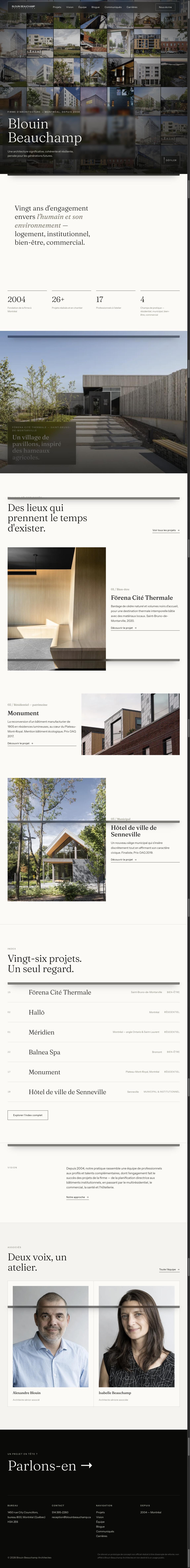 Full page of the Blouin Beauchamp Architectes website concept