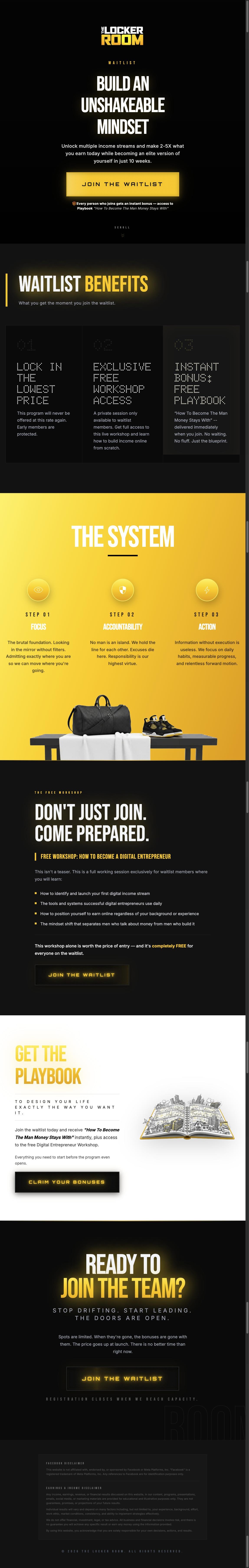 Full page of The Locker Room website